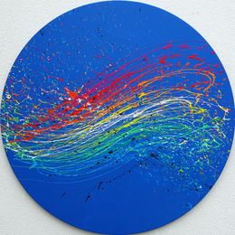 Painting, Splash 56 - action painting on round canvass (1), Mark Hellbusch