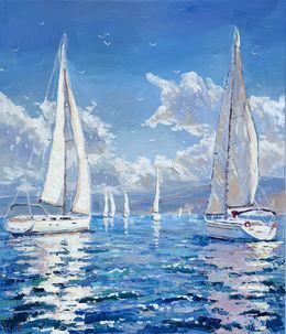 Painting, Sailboats at sea, Evgeny Chernyakovsky