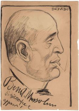 Dessin, Portrait of Benito Mussolini, Alberto Manetti