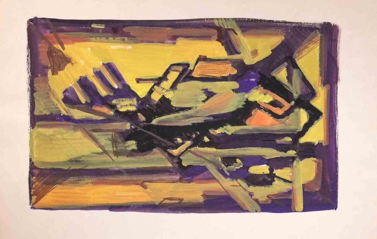 Emile Marze, Abstract Composition in Yellow and Green Emile Marze, Abstract Composition in Yellow and Green