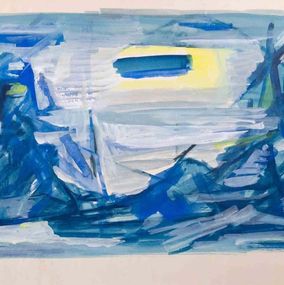 Fine Art Drawings, Abstract Composition in Blue, Emile Marze