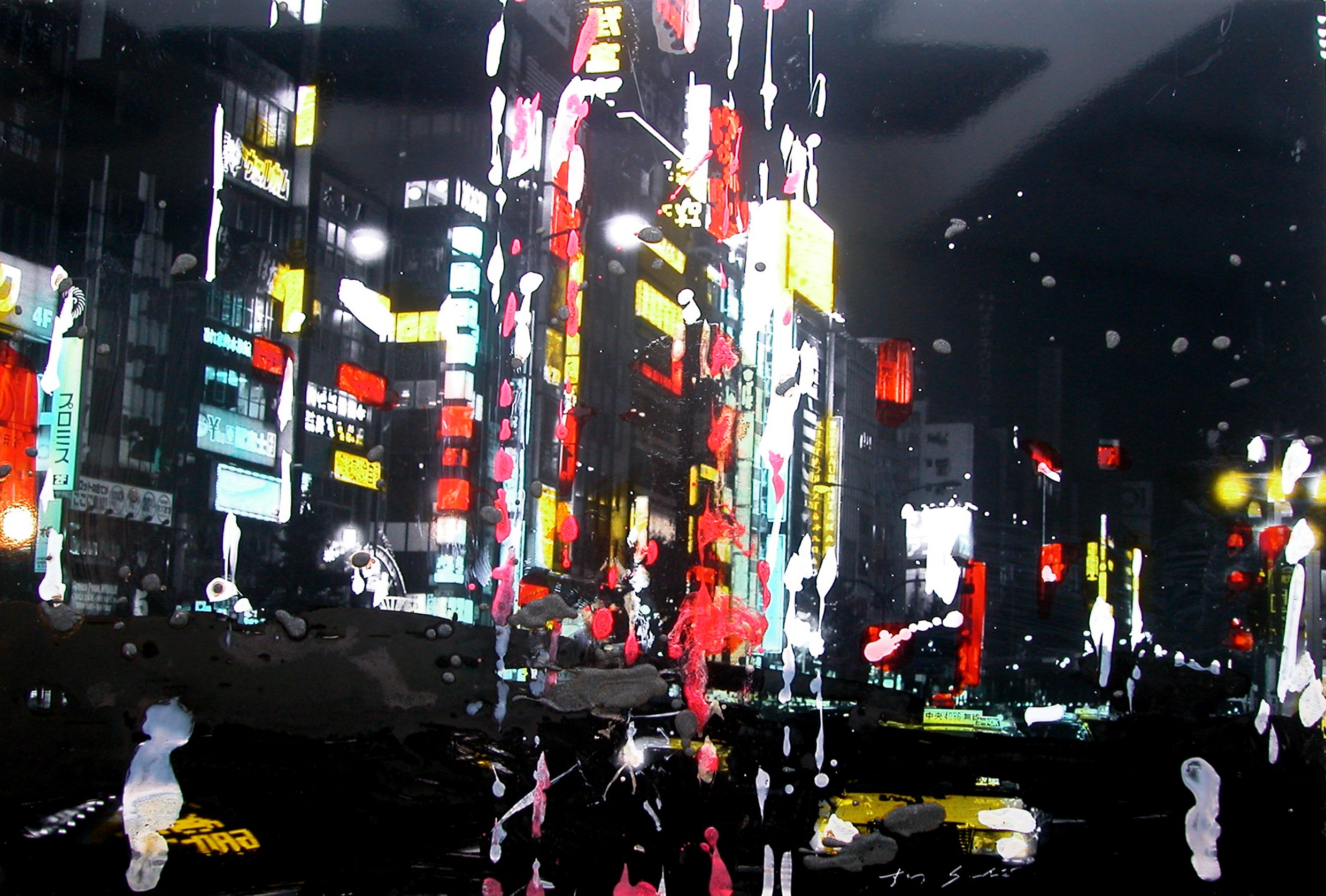 Tony Soulié, Tokyo by night, peinture sur Dibbon Tony Soulié, Tokyo by night, peinture sur Dibbon