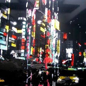 Painting, Tokyo by night, peinture sur Dibbon, Tony Soulié