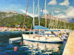 Gemälde, Yacht at the pier, Evgeny Chernyakovsky
