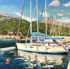 Pintura, Yacht at the pier, Evgeny Chernyakovsky