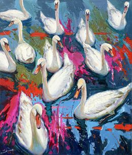 Gemälde, White swans, Evgeny Chernyakovsky