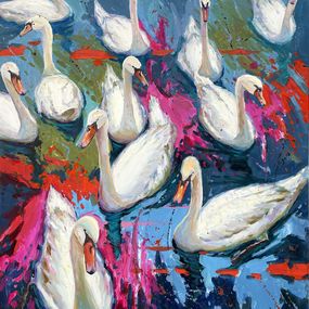 Gemälde, White swans, Evgeny Chernyakovsky