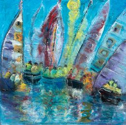 Painting, Régate 1 - Paysage marin et course de voilier, Yvon Lambure