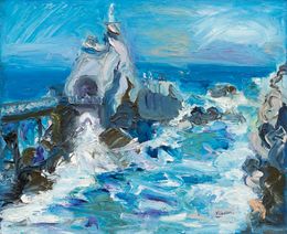 Painting, Le rocher de la vierge-Biarritz - Série paysage maritime, Yvon Lambure