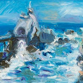 Peinture, Le rocher de la vierge-Biarritz - Série paysage maritime, Yvon Lambure