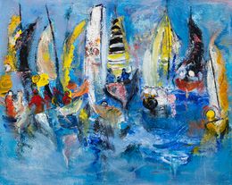 Painting, Régate 2 - Paysage marin et course de voiliers, Yvon Lambure