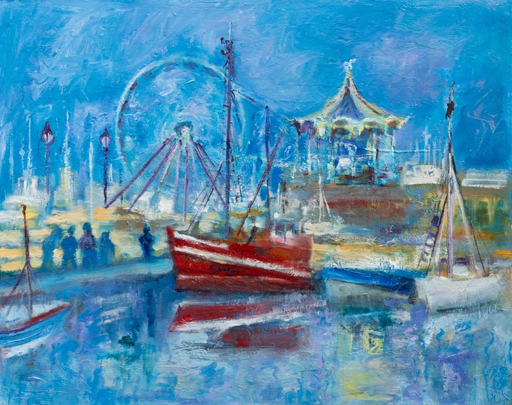 Yvon Lambure, Le petit manège-Honfleur - Série Paysage maritime, Peinture sur toile