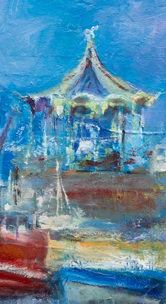 Yvon Lambure, Le petit manège-Honfleur - Série Paysage maritime, Peinture sur toile