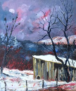 Painting, Old shed in winter, Pol Ledent