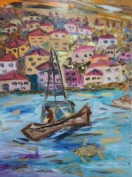 Gemälde, Greek Village, Dondi Schwartz
