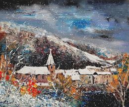 Gemälde, A tiny village in winter, Pol Ledent