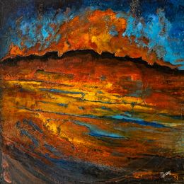 Peinture, Fusion 2 - Paysage abstrait d'une activité solaire sur la terre, Thierry Nauleau