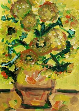 Painting, Sunny sunflowers in a pot, Natalya Mougenot