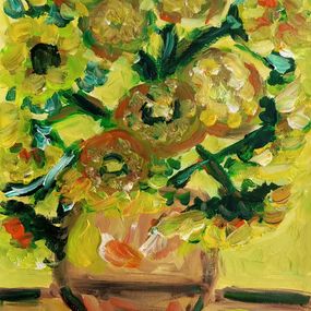 Peinture, Sunny sunflowers in a pot, Natalya Mougenot