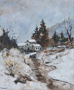 Painting, River in winter, Pol Ledent