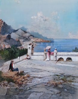 Painting, Pay homage to Amalfi - Italy old scene painting, Francesco Tammaro