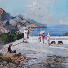 Peinture, Pay homage to Amalfi - Italy old scene painting, Francesco Tammaro