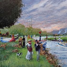 Pintura, Breakfast along the river - France Belle Epoque painting, Francesco Tammaro