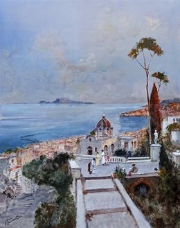 Painting, Pay homage to Positano - Italy old scene painting, Francesco Tammaro