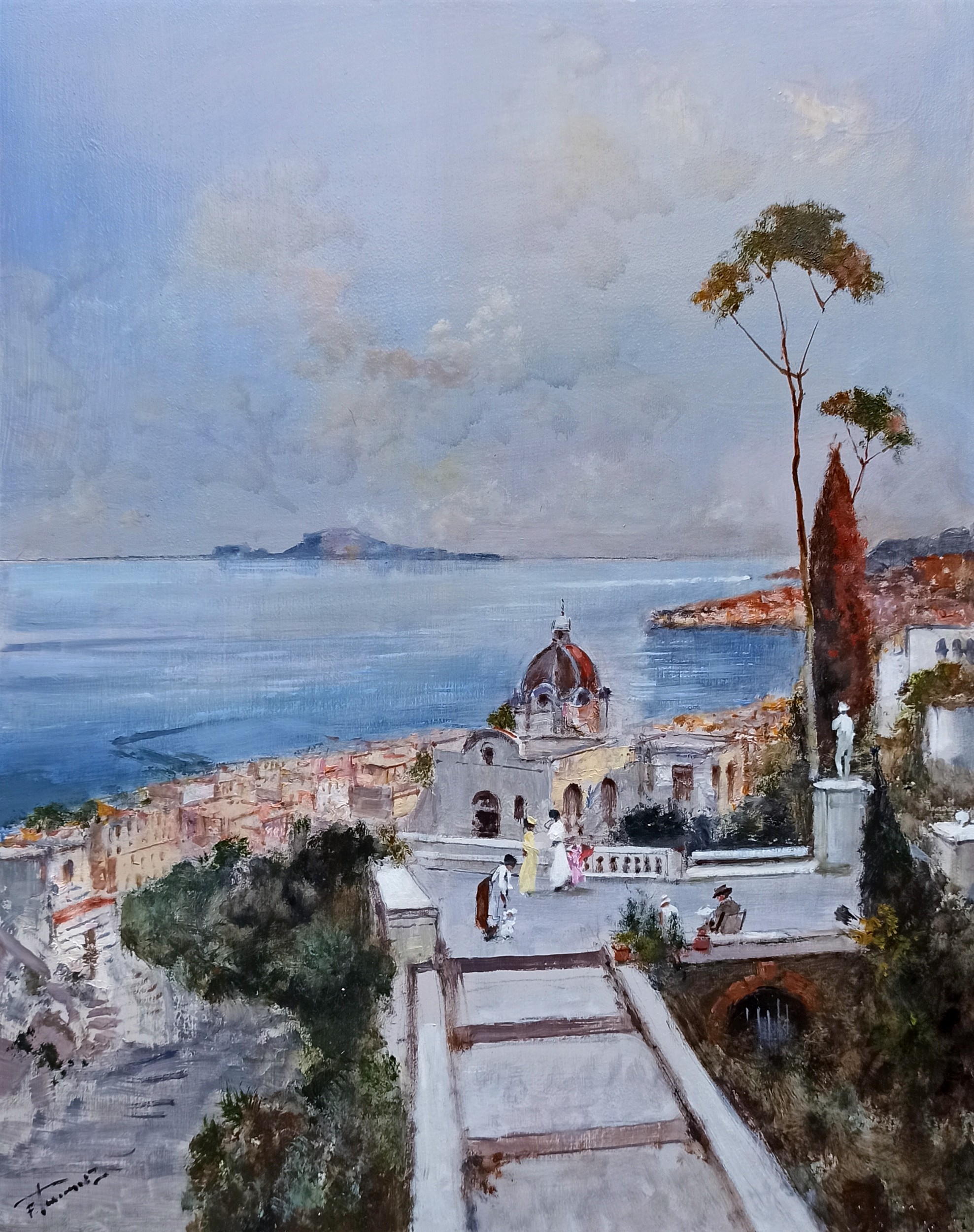 Francesco Tammaro, Pay homage to Positano - Italy old scene painting Francesco Tammaro, Pay homage to Positano - Italy old scene painting