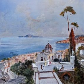 Peinture, Pay homage to Positano - Italy old scene painting, Francesco Tammaro
