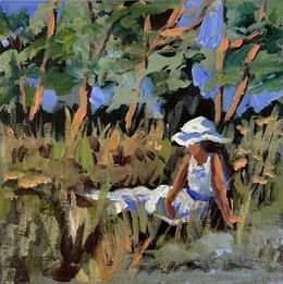 Pintura, Reading woman in a flower field, Schagen Vita