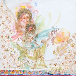Gemälde, Romaine 1 - Série figurative aquarelle et or, Danielle Lamaison
