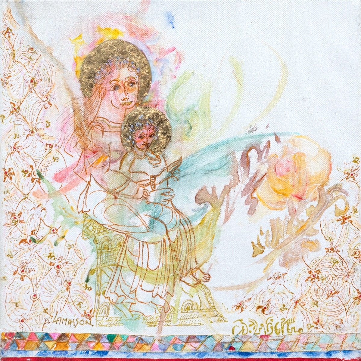 Danielle Lamaison, Romaine 1 - Série figurative aquarelle et or Danielle Lamaison, Romaine 1 - Série figurative aquarelle et or