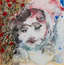 Gemälde, Japonaise - Portrait de femme semi-abstrait, Danielle Lamaison