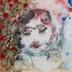 Gemälde, Japonaise - Portrait de femme semi-abstrait, Danielle Lamaison