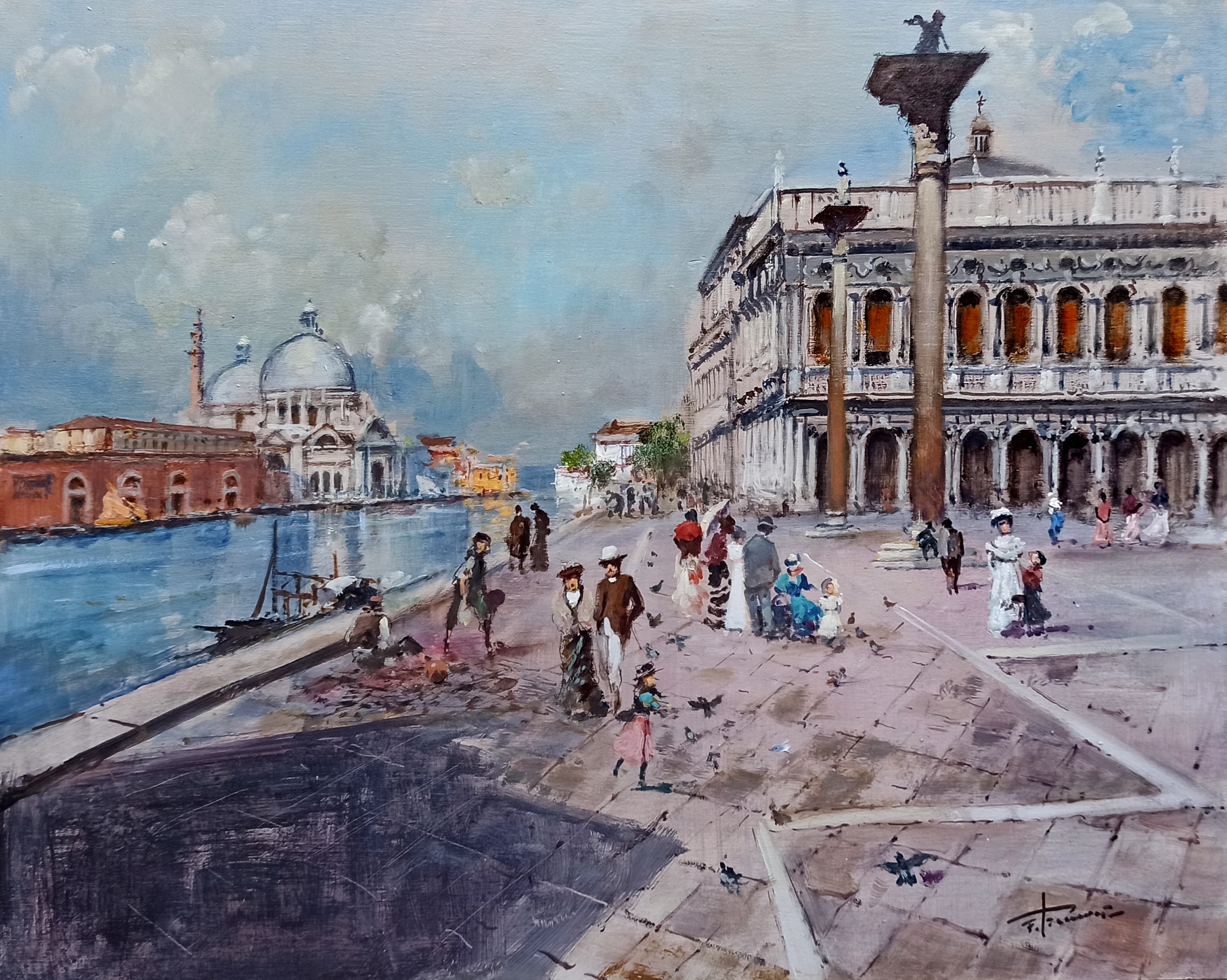 Francesco Tammaro, Walking in Venice - Old Italy Belle Epoque painting Francesco Tammaro, Walking in Venice - Old Italy Belle Epoque painting