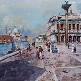 Pintura, Walking in Venice - Old Italy Belle Epoque painting, Francesco Tammaro