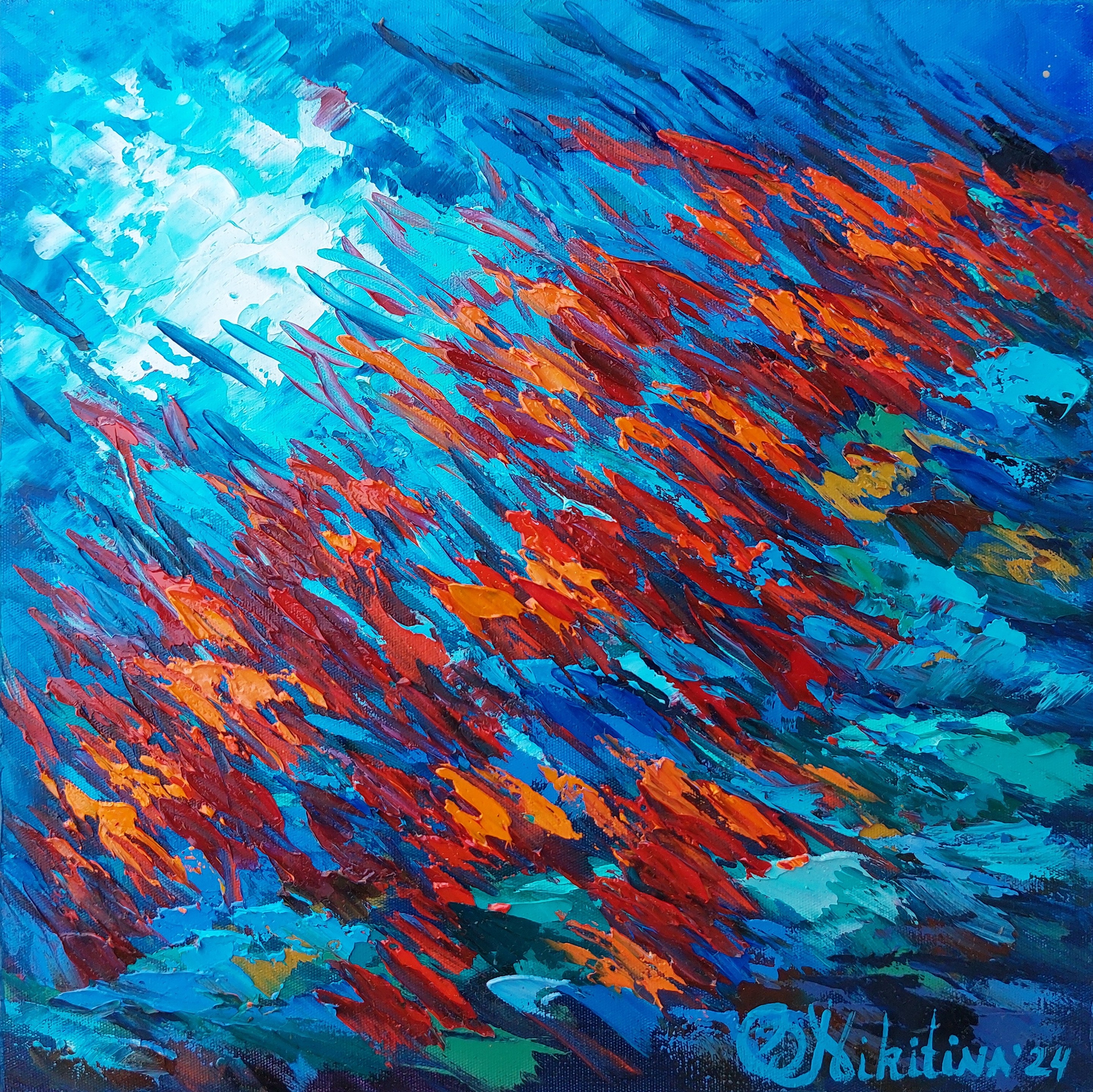 Olga Nikitina, Red Fish Painting Underwater Original Art Ocean Olga Nikitina, Red Fish Painting Underwater Original Art Ocean