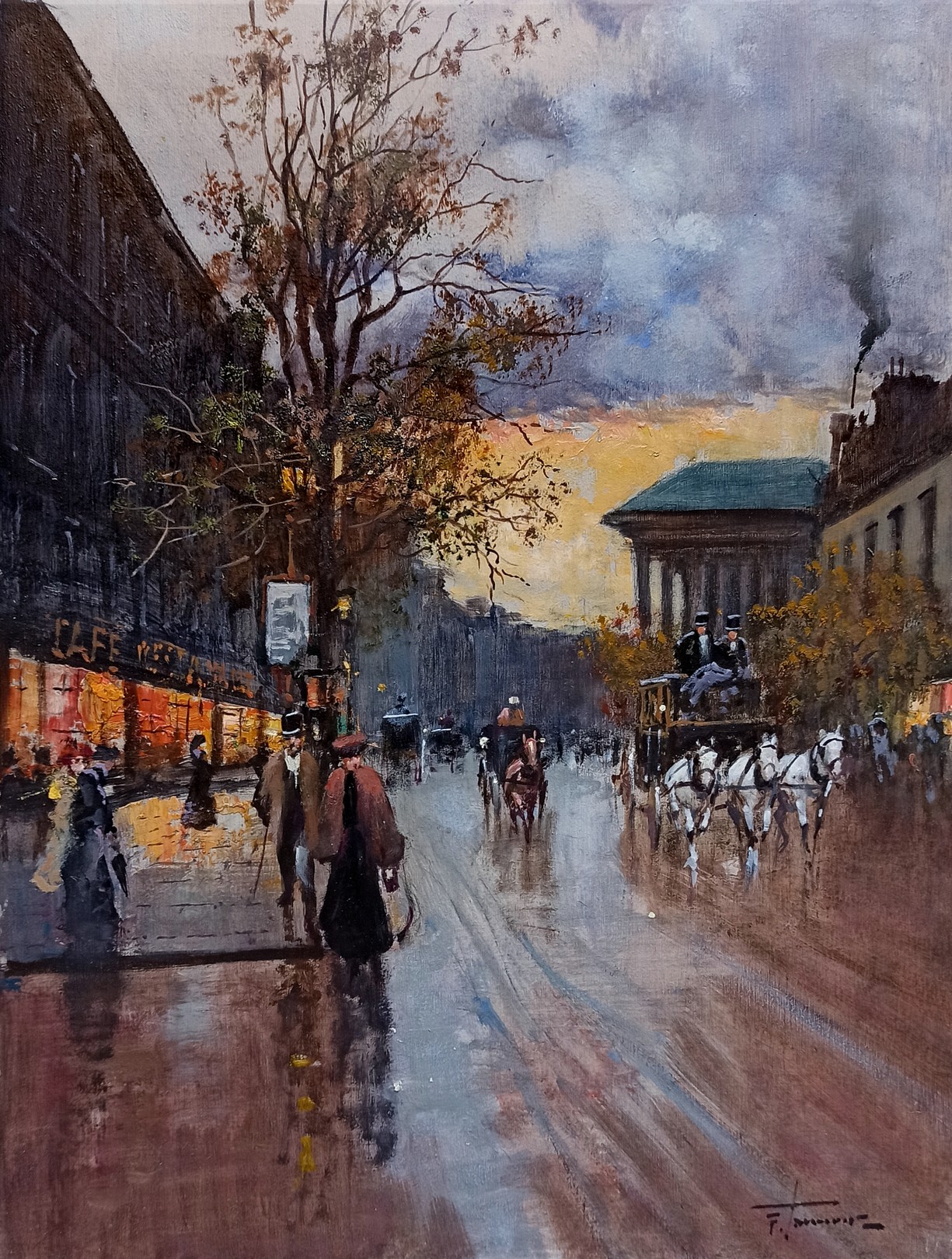Francesco Tammaro, Parisian sunset - Old France Belle Epoque painting & frame Francesco Tammaro, Parisian sunset - Old France Belle Epoque painting & frame