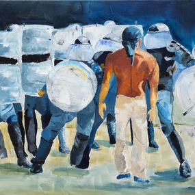 Peinture, Même pas peur - scène de vie figurative, Christiane Dumon