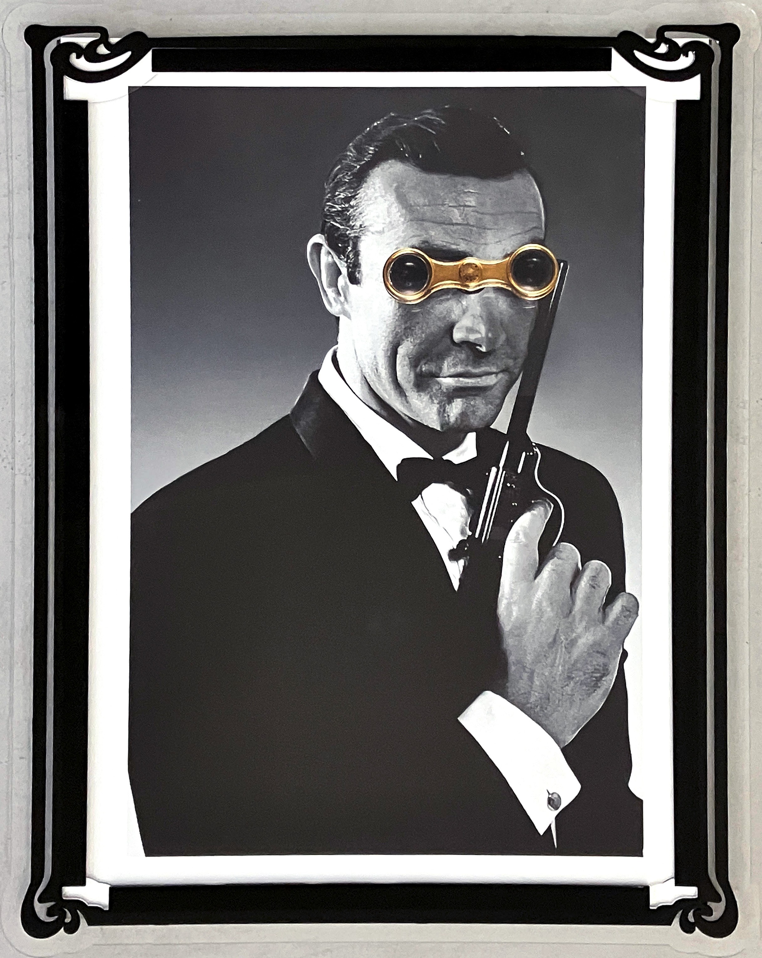 Paloma Castello, James Bond, Castelloland in One of a Kind Hand Carved Frame, B&W Photograph Paloma Castello, James Bond, Castelloland in One of a Kind Hand Carved Frame, B&W Photograph