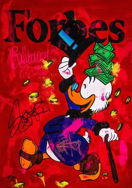 Pintura, Scrooge McDuck literally thinking about money Forbes Magazine, Carlos Pun Art