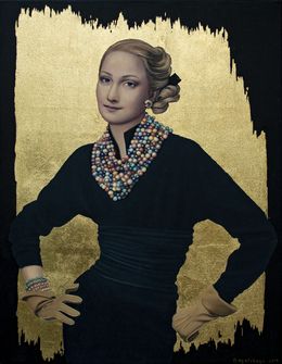 Peinture, Contemporary portrait Yellow Leather Gloves, Nataliya Bagatskaya