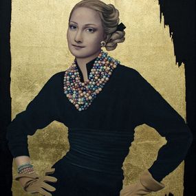 Painting, Contemporary portrait Yellow Leather Gloves, Nataliya Bagatskaya