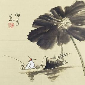 Peinture, Sous le feuille de lotus, Boxi Chen