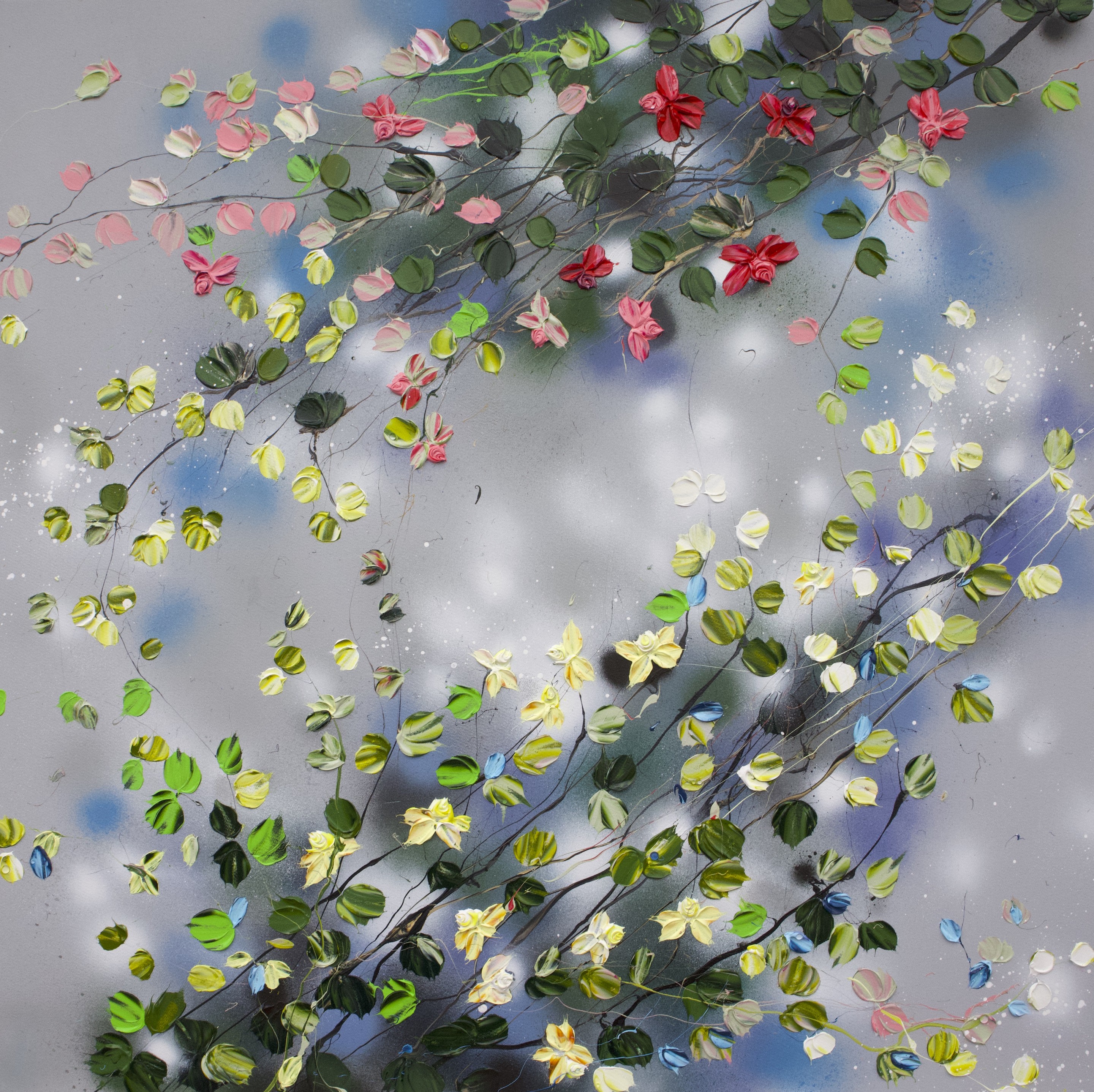 Anastassia Skopp, Blooms after Rain - large floral textured painting Anastassia Skopp, Blooms after Rain - large floral textured painting