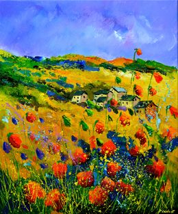 Painting, Red poppies in my countryside, Pol Ledent