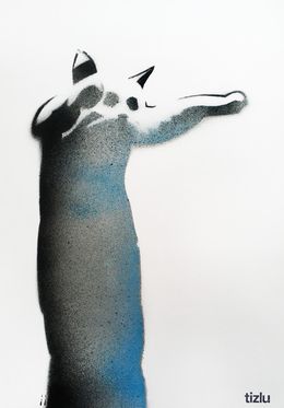 Painting, Silver Black Cat, tizlu