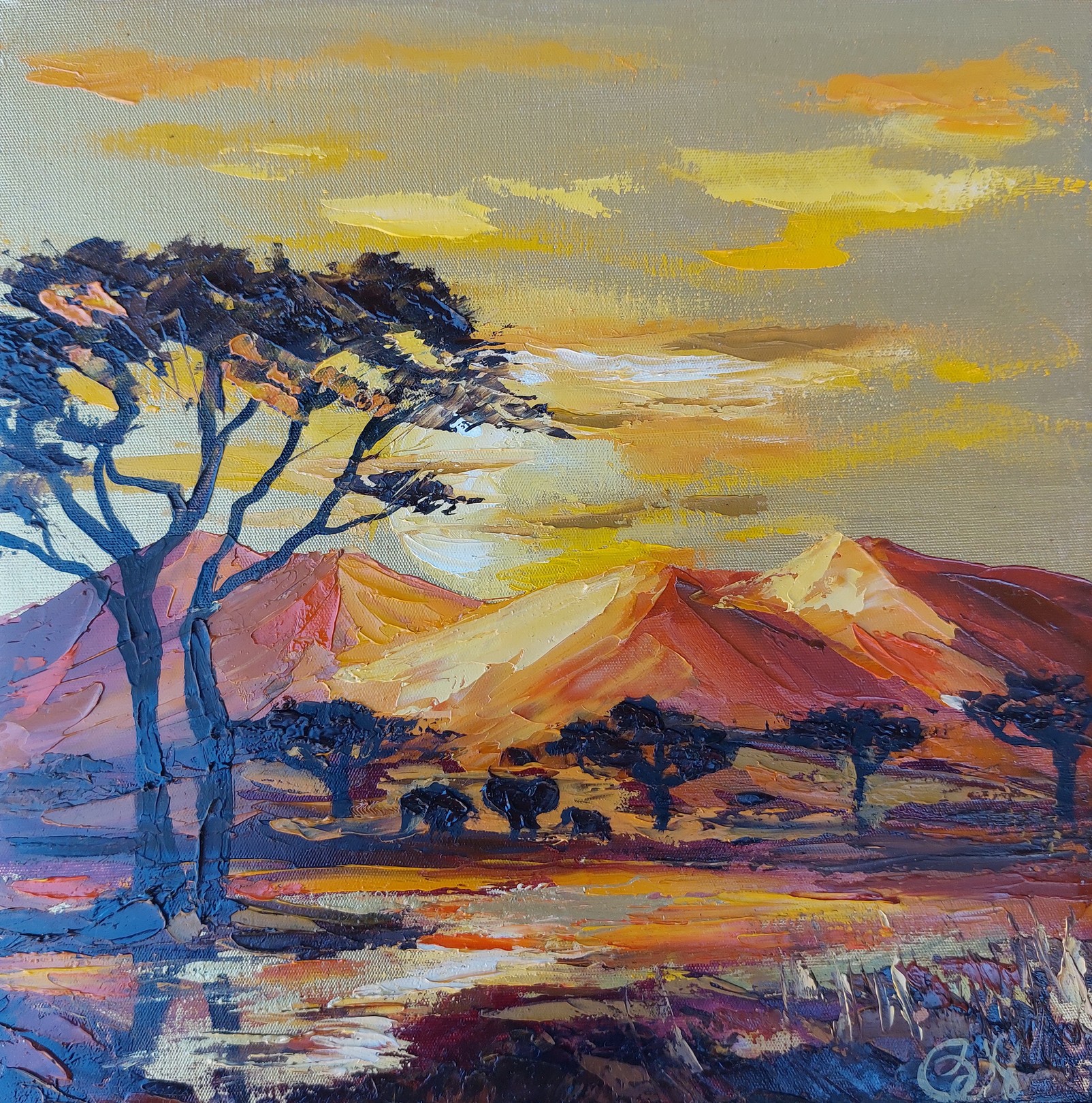Olga Nikitina, African Landscape Painting Savannah Original Art Olga Nikitina, African Landscape Painting Savannah Original Art