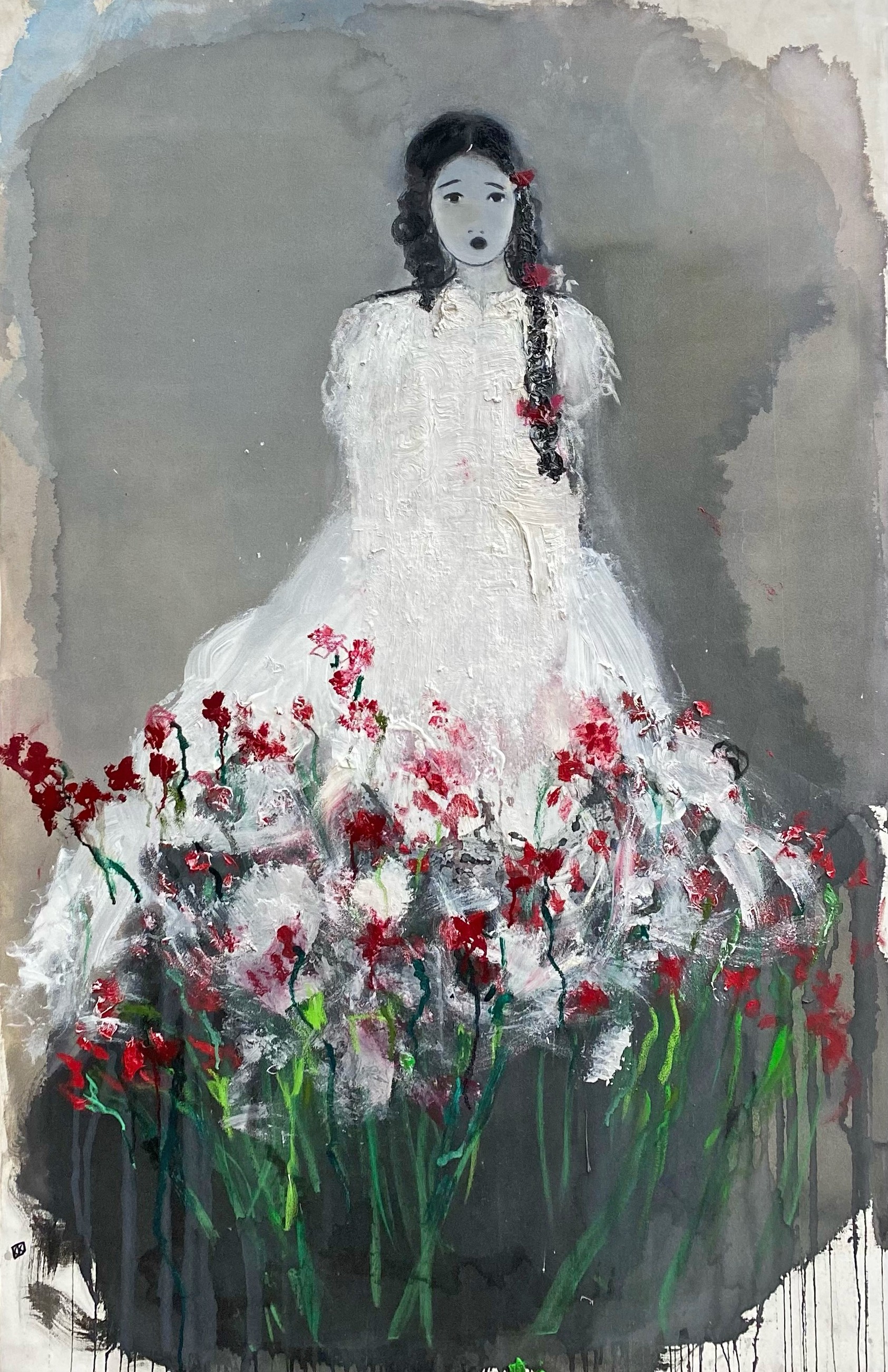 Katia Krief, Sans titre à la robe blanche et fleurs rouges Katia Krief, Sans titre à la robe blanche et fleurs rouges